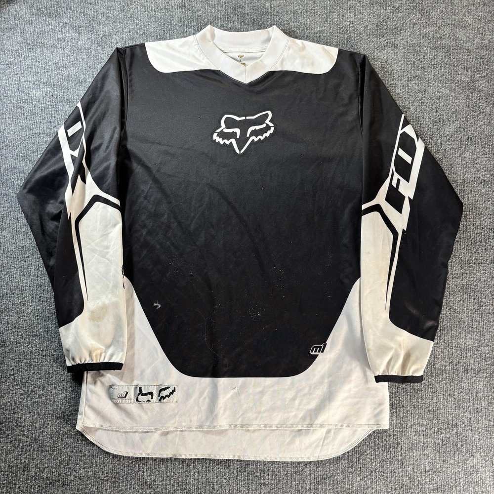 Fox Racing Jersey Shirt Mens Large Black White V Neck Motocross Long Sleeve